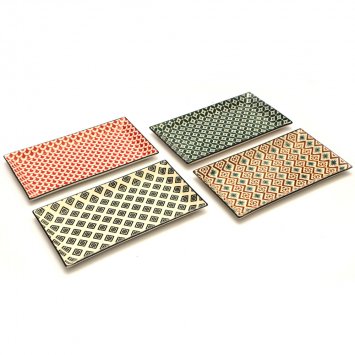 PIATTO RETTANGOLARE MOSAIK CM.28,5x16 4 DECORI ASSORTITI 8 PEZZI
