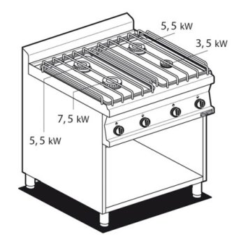 CUCINA 70 4 FUOCHI GAS APERTO 80X70X90