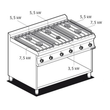 CUCINA 70 6 FUOCHI GAS APERTO 120X70X90