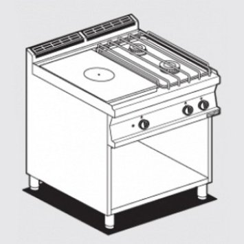 CUCINA 70 TUTTA PIASTRA+2 FUOCHI GAS 80X70X90