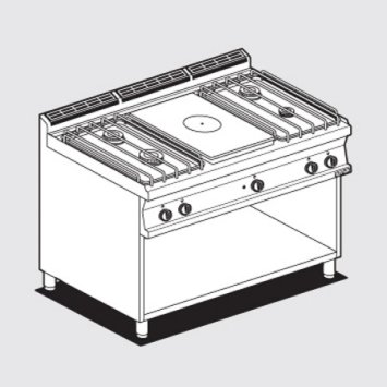 CUCINA 70 TUTTA PIASTRA+4 FUOCHI GAS 120X70X90