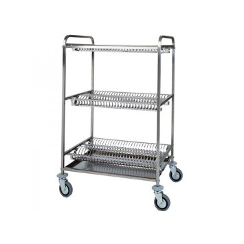 CARRELLO INOX 3 PIANI 2 SCOLAPIATTI E 1 SCOLA BICCHIERI