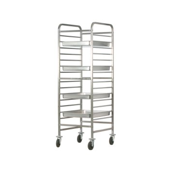 CARRELLO INOX PORTATEGLIE CM.65x53 GASTRONORM 2/1 14 TEGLIE RINFORZATO