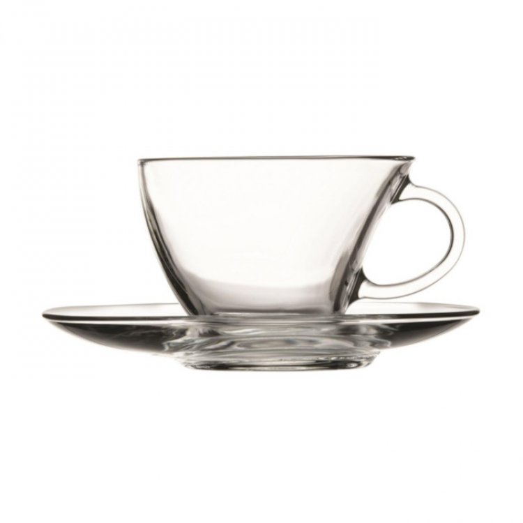 TAZZA CAPPUCCINO CON PIATTO VETRO PENGUEN CL.21,5 PASABAHCE *** Tazza cappuccino con piatto vetro penguen cl.21,5 pasabahce ***