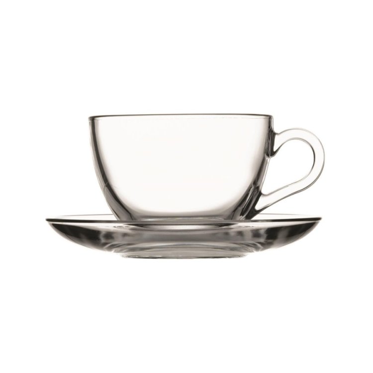 TAZZA CAPPUCCINO CON PIATTO VETRO BASIC CL.21,5 PASABACHE Tazza cappuccino con piatto vetro basic cl.21,5 pasabache