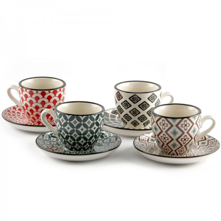 Tazza caffe' con piatto mosaik cl.9 confezione 4 tazze con 4 decori assortiti