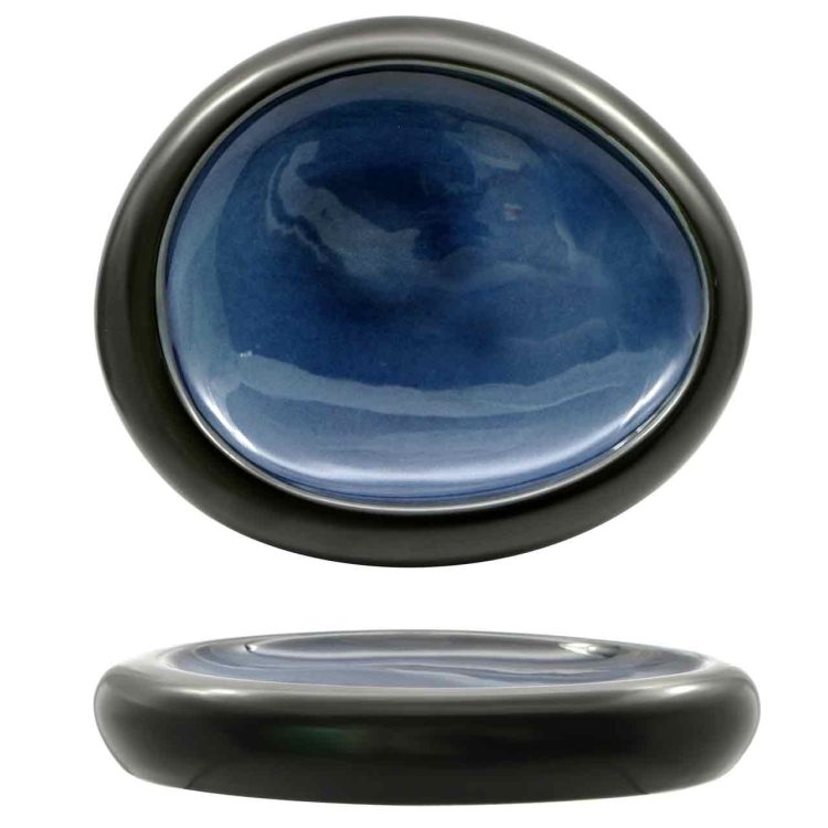 Piatto ovale alto madeira cm.26x22 nero/blu feng