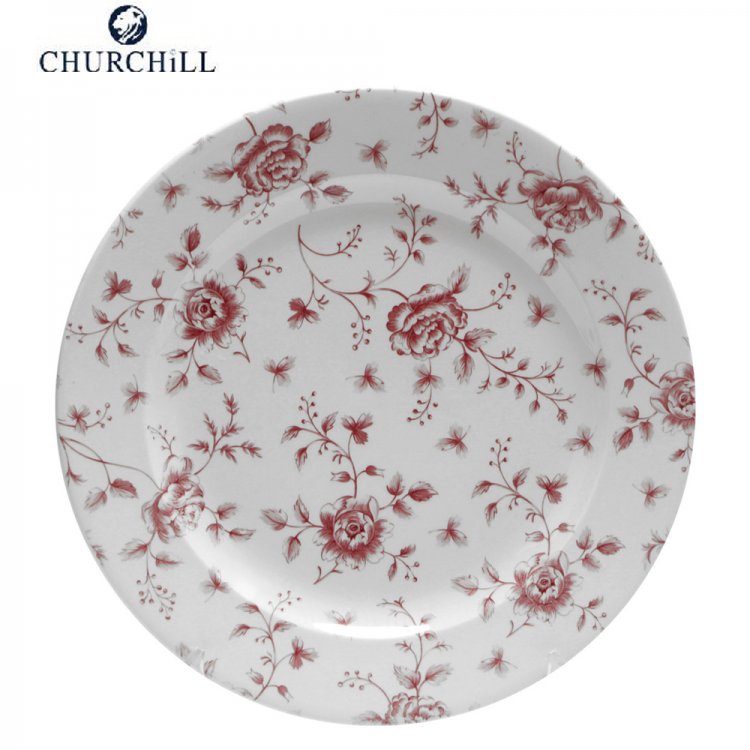 PIATTO PIANO VINTAGE PRINTS CM.27,6 CRAMBERRY ROSE CHINTZ CHURCHILL Piatto piano vintage prints cm.27,6 cramberry rose chintz churchill
