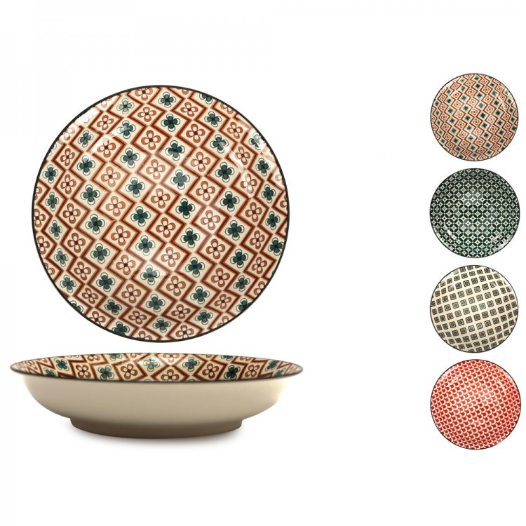 Piatto fondo mosaik Ø cm.20 set 8 pezzi con 4 decori assortiti