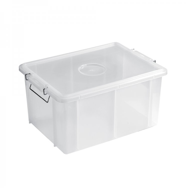 Contenitore plastica sovrapponibile box con coperchio cm.62x40 h.31 lt.60