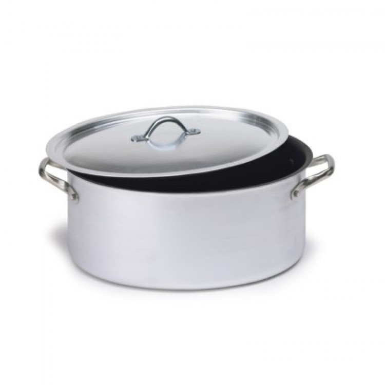 CASSERUOLA ALLUMINIO ANTIADERENTE OVALE CON COPERCHIO CM.32X22 H.13 Casseruola alluminio antiaderente ovale con coperchio cm.32x22 h.13