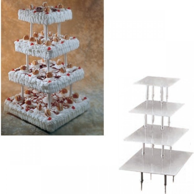 ALZATA PLASTICA TORTA QUADRA 4 PIANI 40/35/30/25 Alzata plastica torta quadra 4 piani 40/35/30/25
