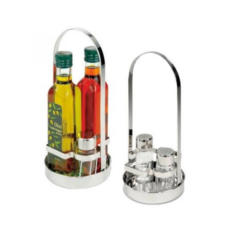 STAND INOX PER BOTTIGLIE QUADRATE DA CL.25 CON SALE E PEPE Stand inox per bottiglie quadrate da cl.25 con sale e pepe