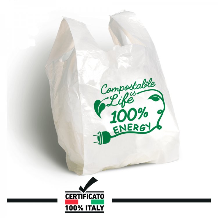 Borsetta biodegradabile compostabile cm.24+6,5+6,5x40 pz.1000 bianco