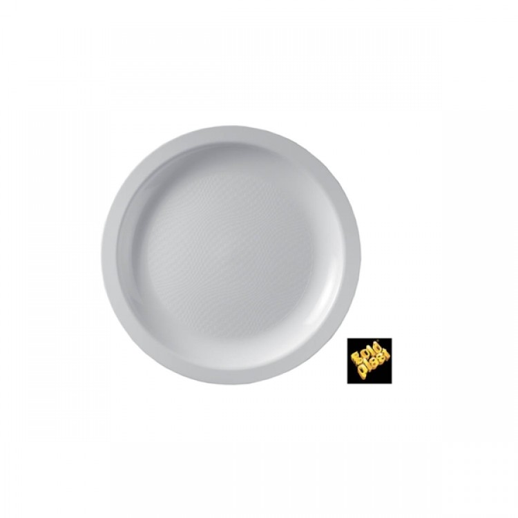 Round piatto dessert bianco Ø cm.18,5 pz.25 gold plast