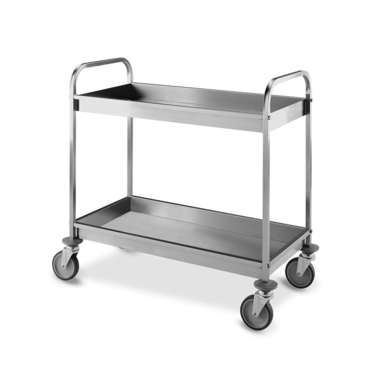 Carrello inox per sbarazzo con 2 ripiani aperti