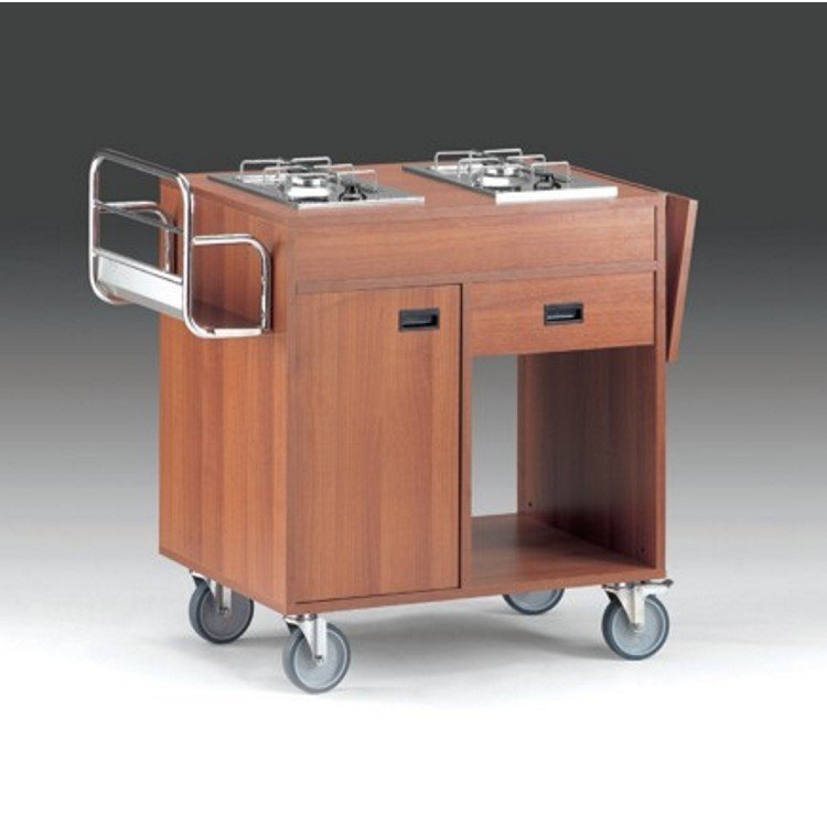 CARRELLO LEGNO FLAMBE' DUE FUOCHI SEPARATI 128X50X85 Carrello legno flambe' due fuochi separati 128x50x85