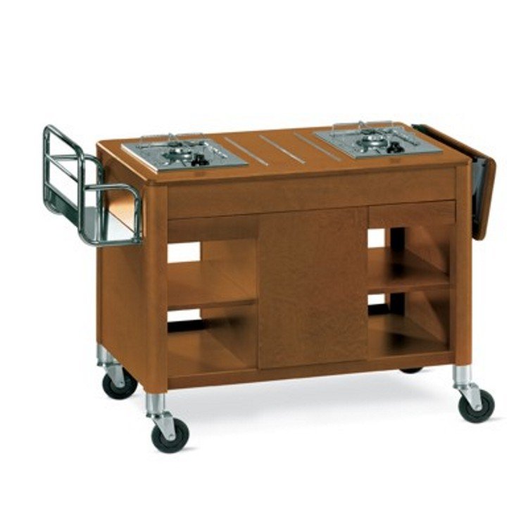 CARRELLO LEGNO FLAMBE' DUE FUOCHI SEPARATI 132X55X81 Carrello legno flambe' due fuochi separati 132x55x81