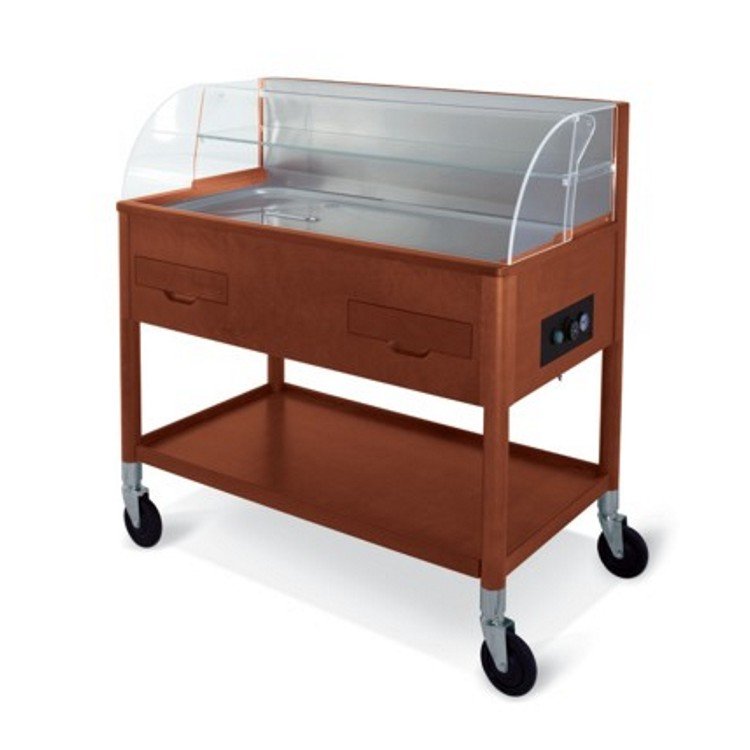 Carrello legno refrigerato ciliegio con cupola plexi