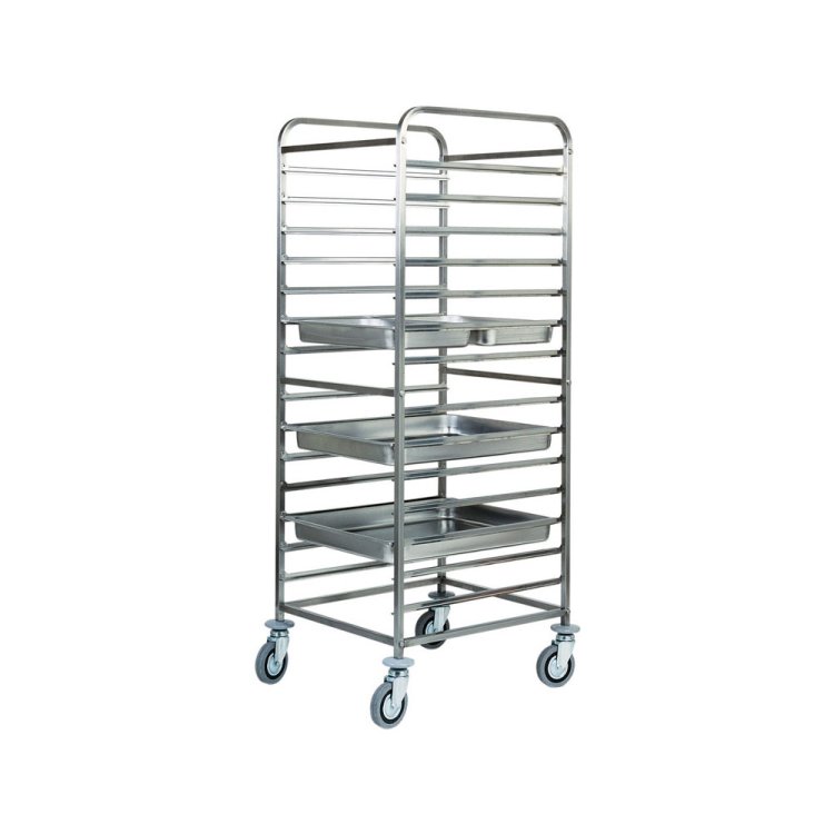 Carrello inox portateglie cm.65x53 gastronorm 2/1 14 teglie