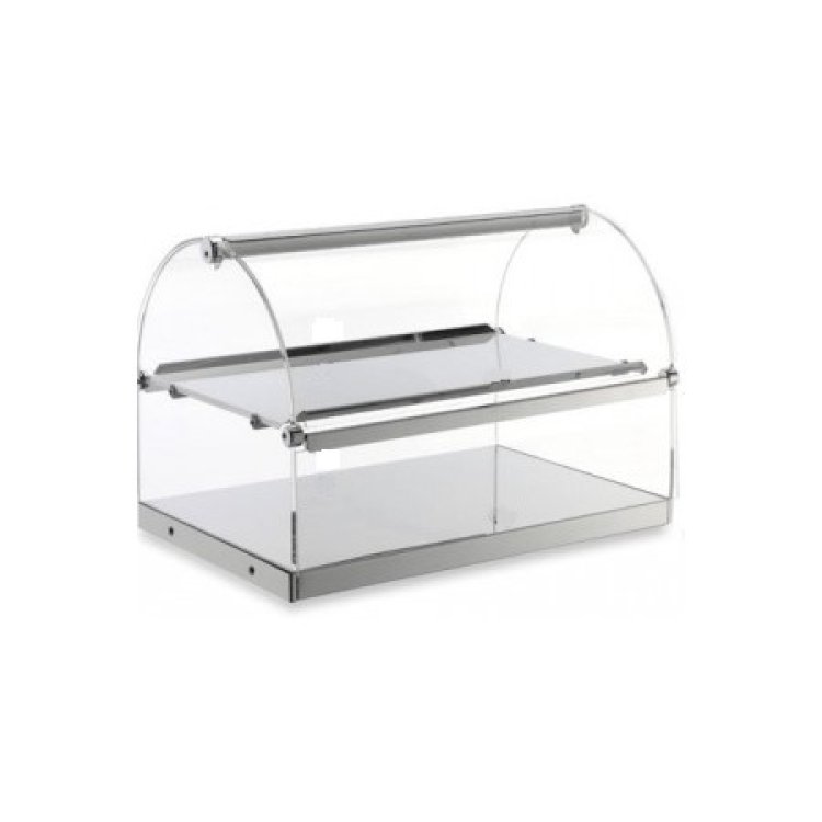 VETRINA INOX NEUTRA 2 PIANI ROTONDA CM.80X35 H.34 Vetrina inox neutra 2 piani rotonda cm.80x35 h.34